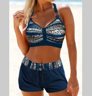 Women's two-piece polyester blend swimsuit bikini in print pattern with separate top and bottom pieces