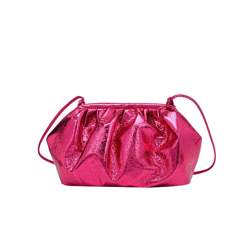 Women's shell-shaped PU leather crossbody bag with multiple internal compartments in rose red colour
