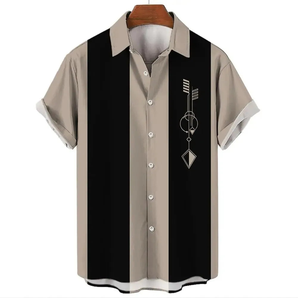A man's striped Hawaiian short-sleeve shirt in polyester, shown in one of the available colours.