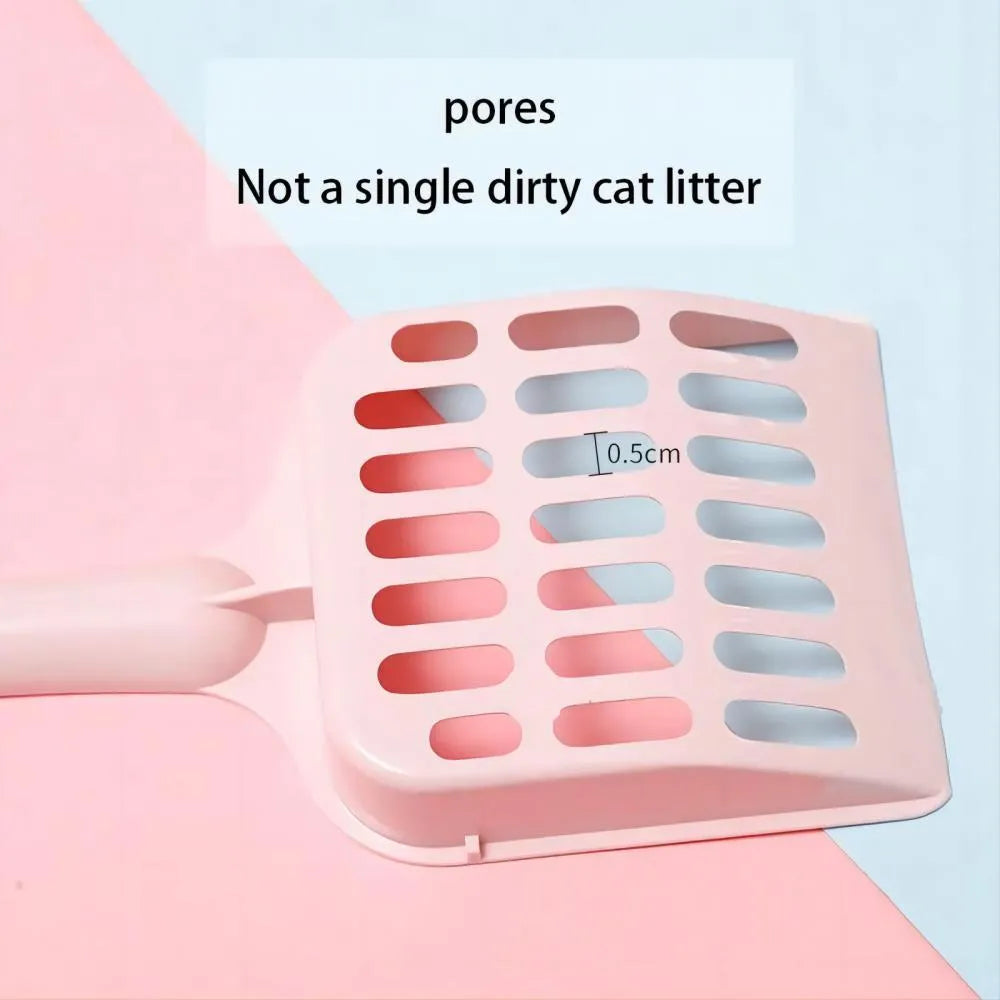 Blue plastic cat litter scoop showing 20cm length and built-in sand shovel.