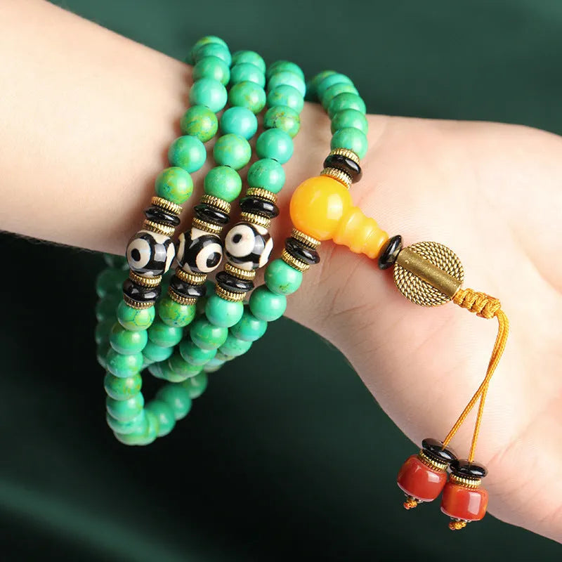 Natural turquoise bracelet with 108 round 8mm beads in national style.