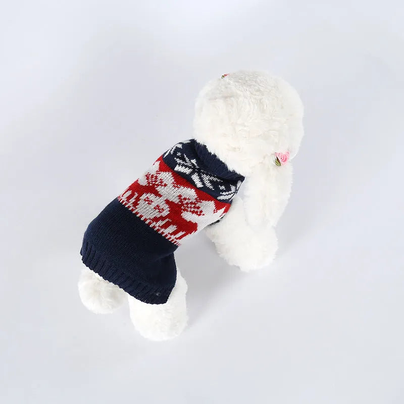 Navy blue Christmas dog knitted sweater with festive design for small medium large dogs