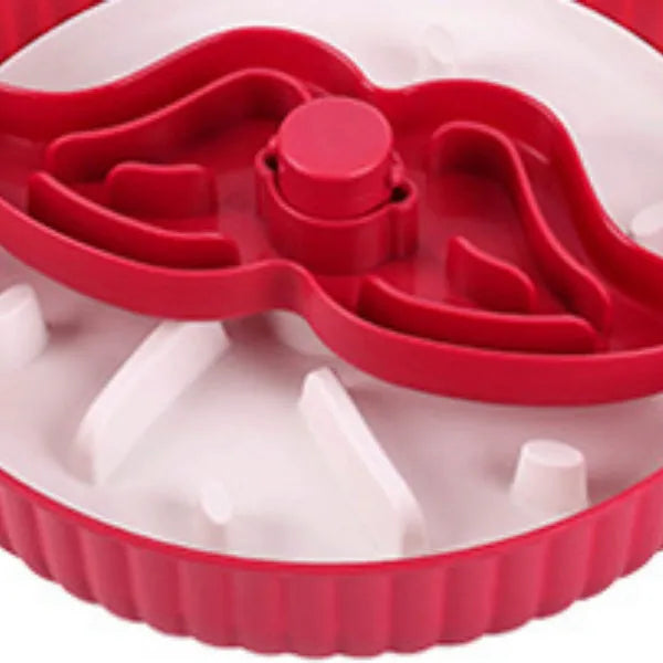 Pet food basin with rotating game board and anti-choke silicone pad in various colours with slow food mat patterns