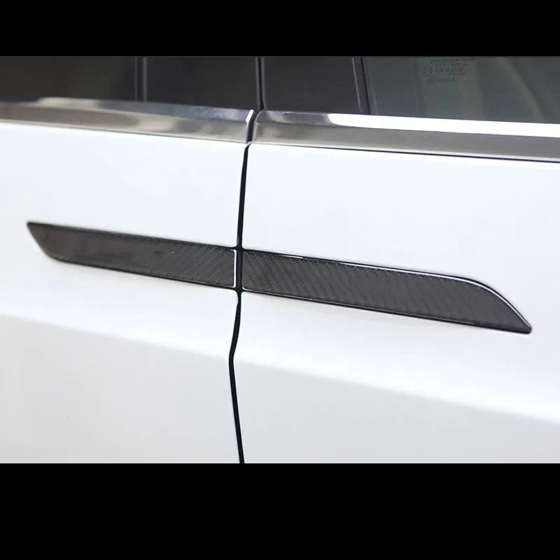 Four carbon fibre door handle patches for Tesla Model S with self-adhesive backing