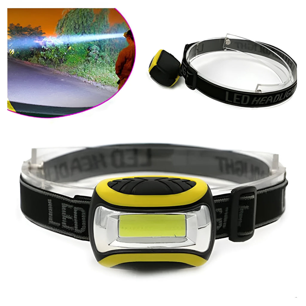 Yellow plastic three-speed COB headlamp with adjustable head strap for outdoor activities