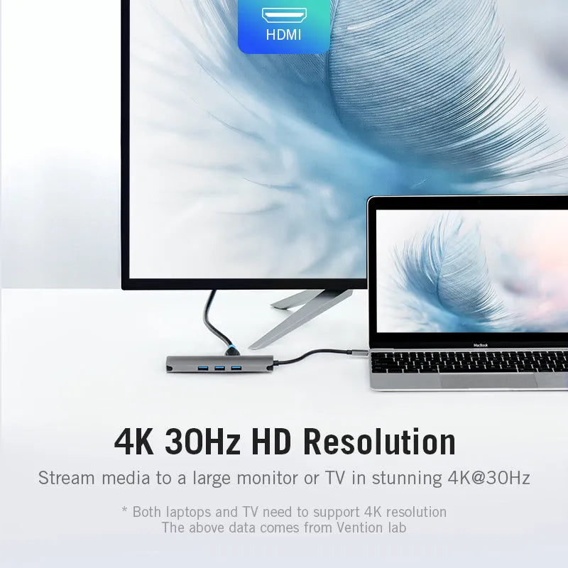 Deep grey USB-C to HDMI, USB 3.0, Ethernet, and card reader multi-port adapter with aluminium construction