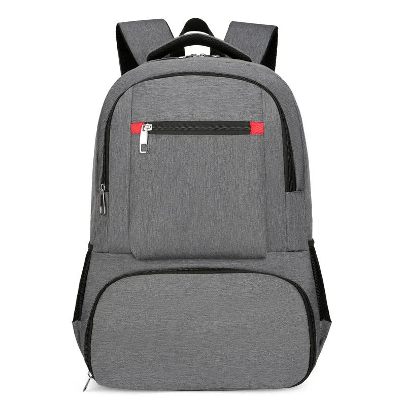 Oxford cloth backpack in light grey with pull rod belt accessory and curved shoulder straps