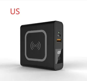 PD20W fast power bank with wireless charging and built-in plug in black or white colours