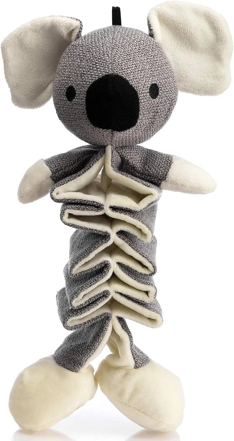 Grey koala plush dog toy measuring 30cm tall with durable cloth material
