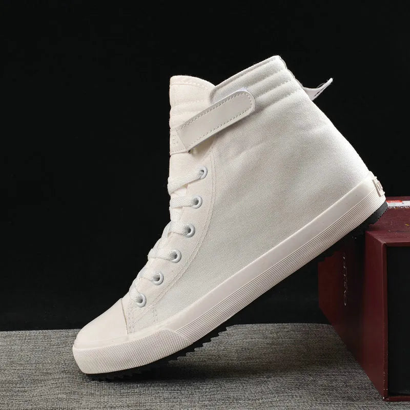 Velcro student canvas shoes in high-top design with canvas upper and vulcanised rubber sole