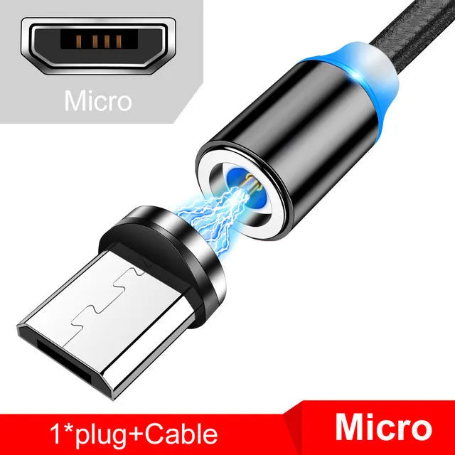 Magnetic USB fast charging cable with LED indicator in black or red colour