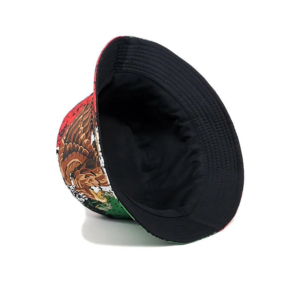 Retro bucket hat with eagle pattern in polyester fabric for sun protection