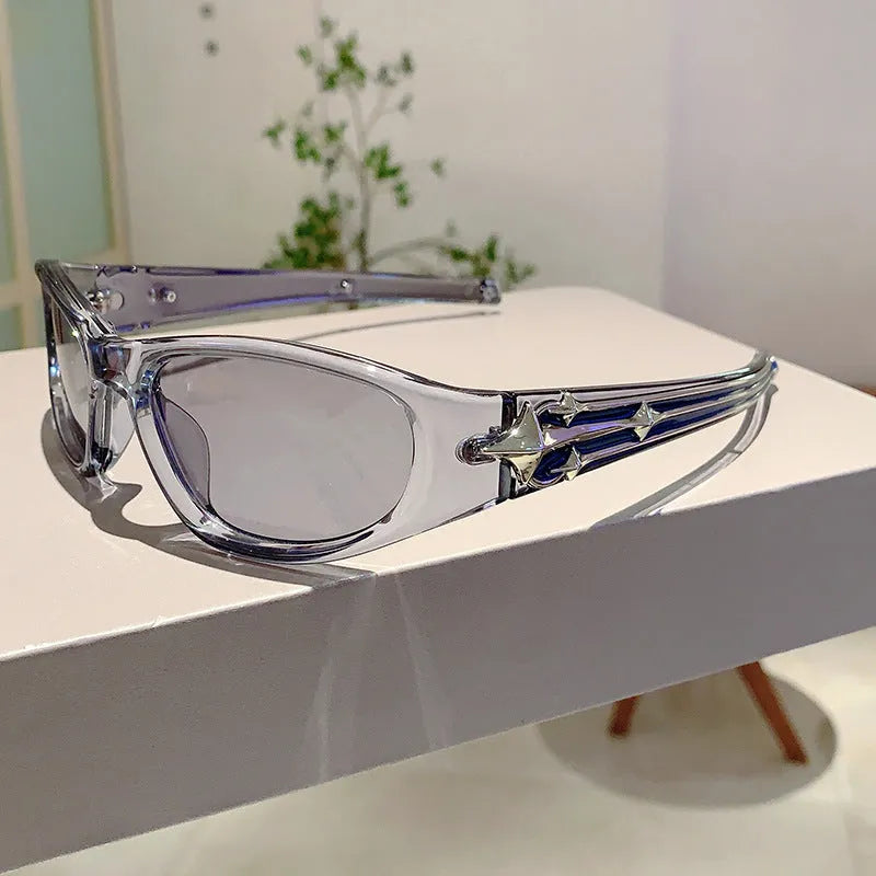 A pair of outdoor sports sunglasses with a PC frame and lens, shown in a black frame with grey lens colour variant.