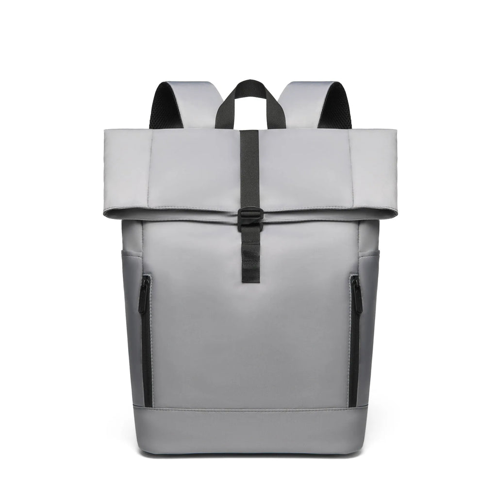 Men's gray nylon business leisure schoolbag waterproof breathable expandable backpack side view