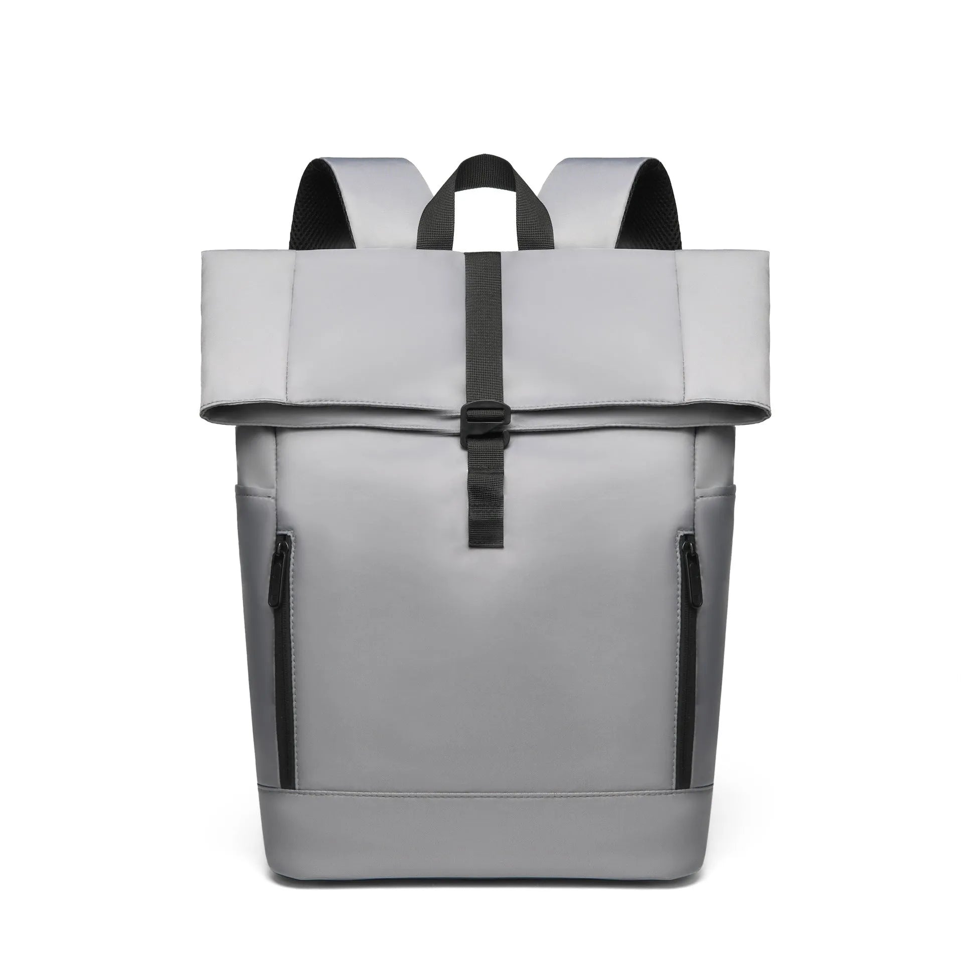 Men's gray nylon business leisure schoolbag waterproof breathable expandable backpack side view