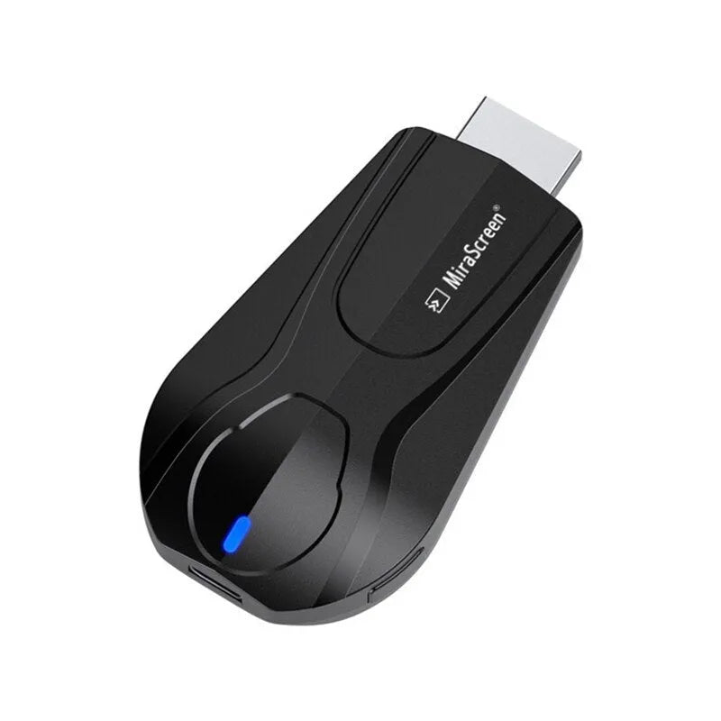 Black wireless screen mirroring device with HDMI port for phone to TV sharing
