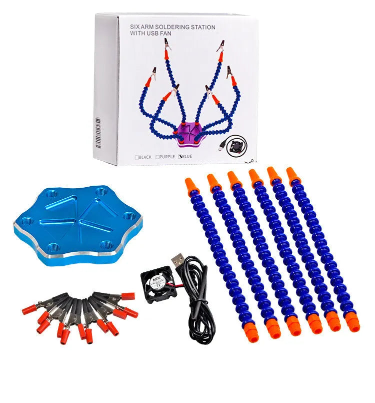Six-jaw aluminium alloy welding station with seven adjustable arms for model repair soldering