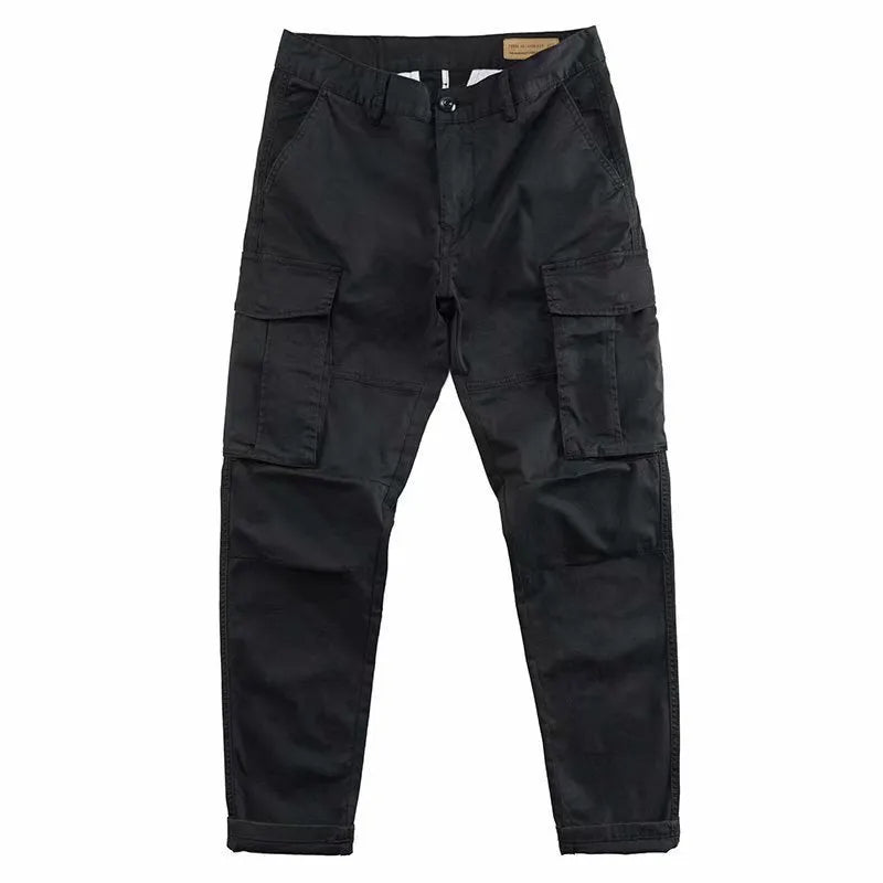 Men's solid colour cotton multi-pocket labour protection trousers in a cropped length.