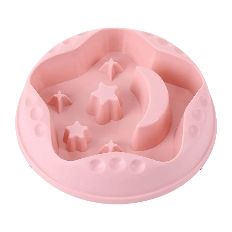 Moon star wings pattern dog slow feeder bowl with non-slip silicone base in blue, grey, green, pink or yellow