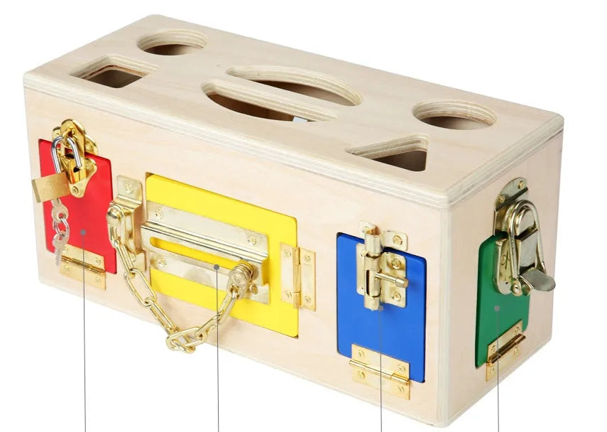 Wooden educational shape matching puzzle box for preschool children with geometric shapes
