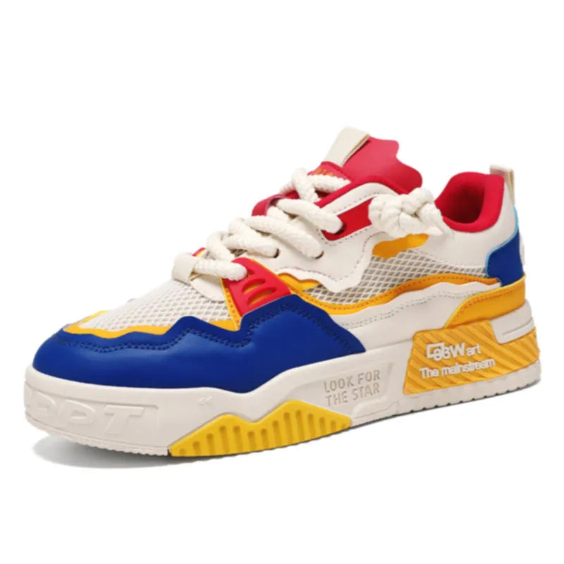 Men's white casual board shoes with rubber soles and mesh lining in three colour variations