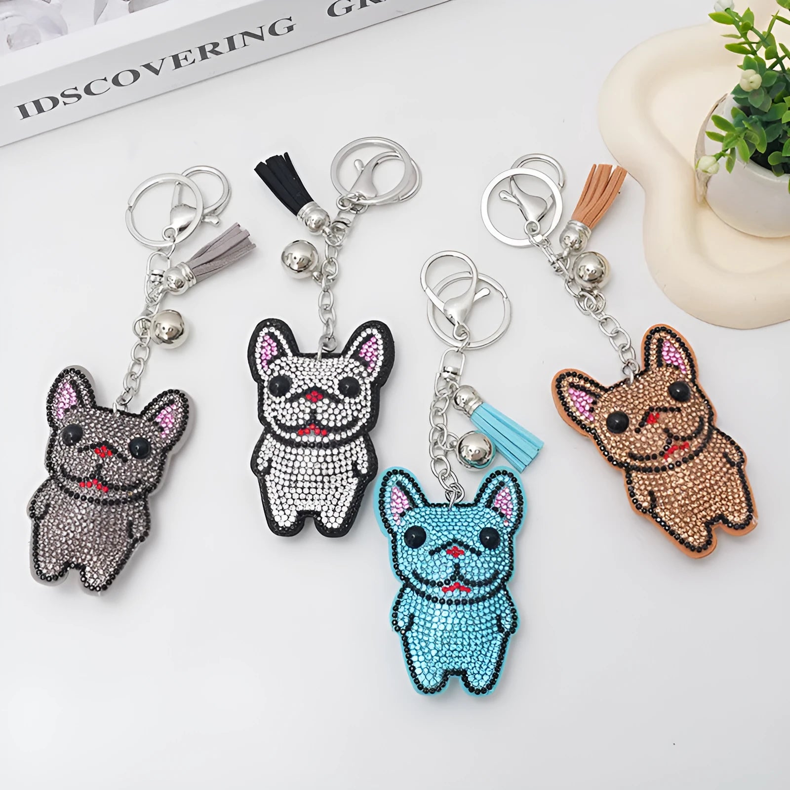 Cartoon animal keychain charm with rhinestones on electroplated alloy in caramel colour