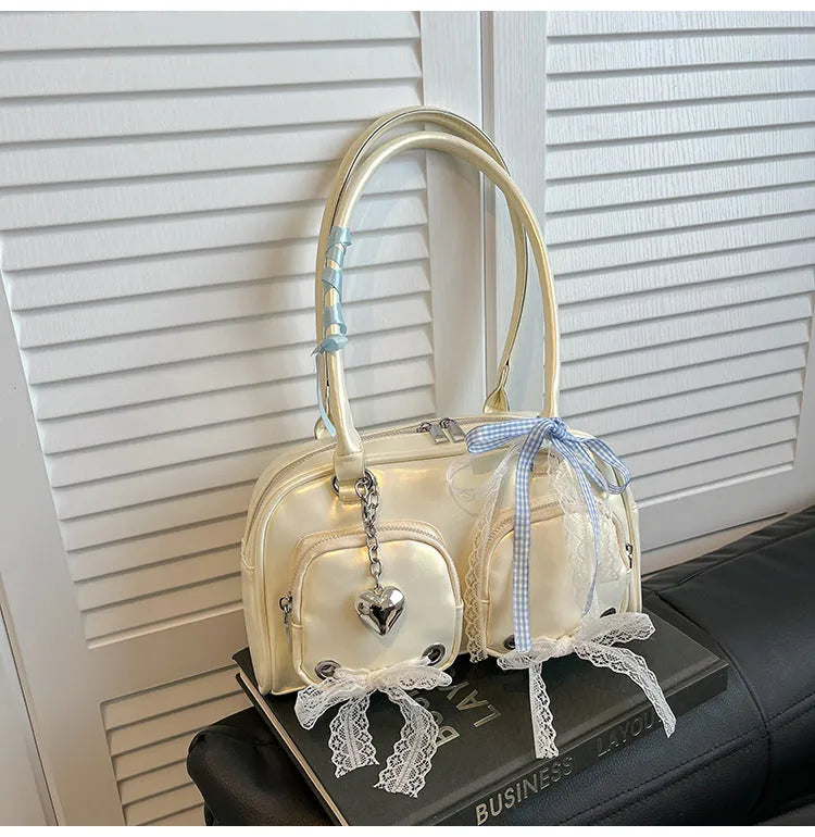 Women's soft PU shoulder bag in horizontal square design with double adjustable straps