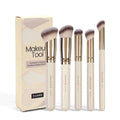 5-piece apricot makeup brush set with angled blush brush for contouring