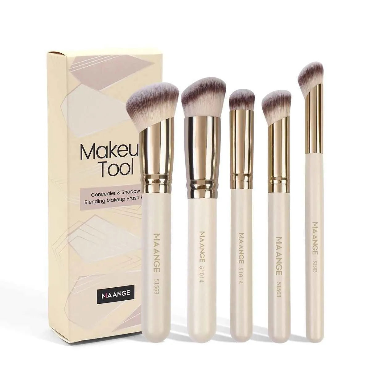 5-piece apricot makeup brush set with angled blush brush for contouring