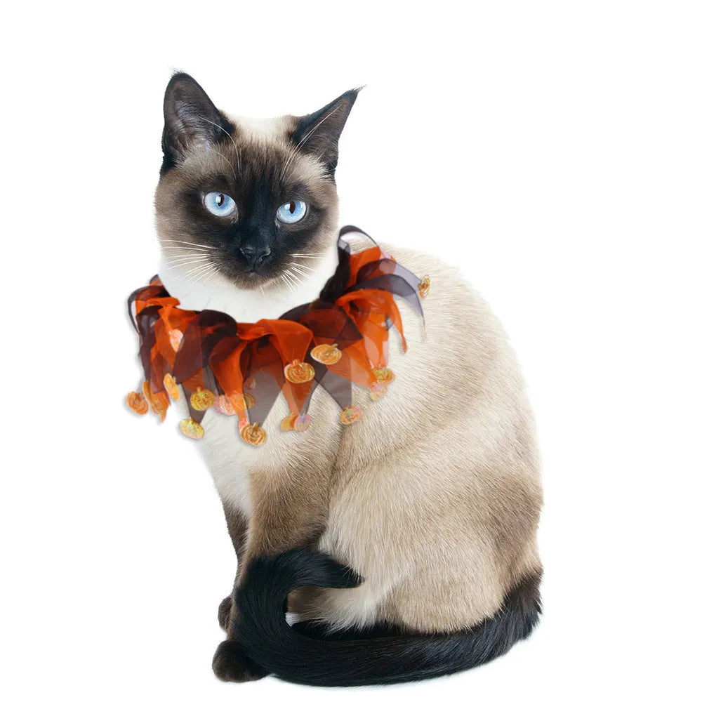 Tie-dye cloth dog collar in free size showing blue, green, Christmas, and Halloween colour options
