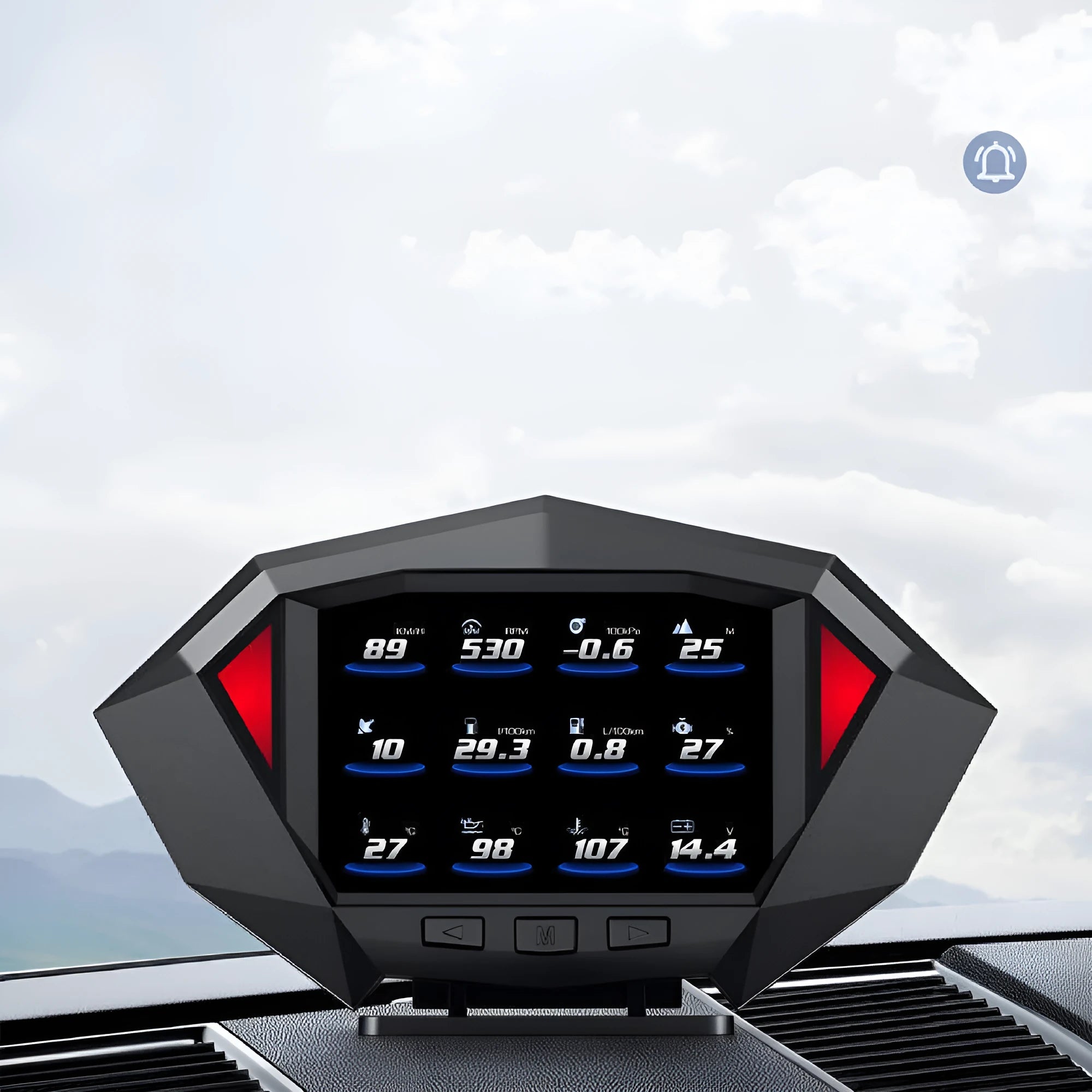 Black vehicle HUD display unit with LCD screen and OBD cable for dashboard installation