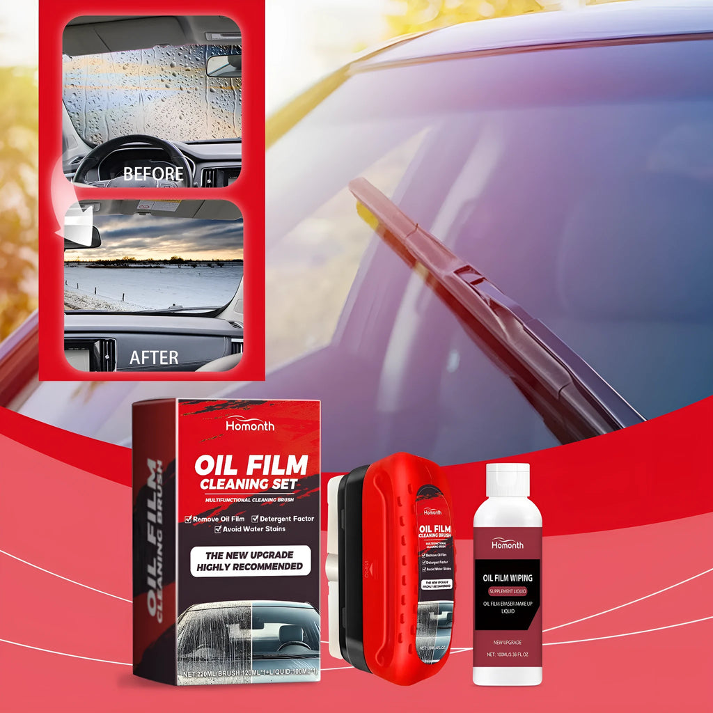 car windshield glass cleaning kit with brush and replenisher bottles for rainproof decontamination
