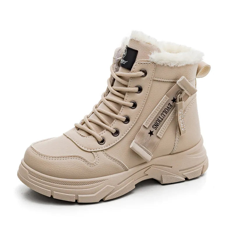 Plus size women's snow boots with tall crown design and lace-up front closure