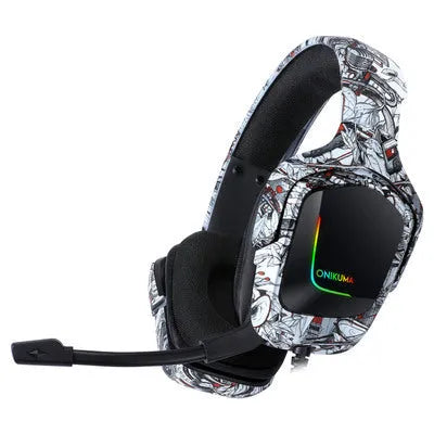 K20 RGB luminous wired gaming headset in black with cloth earmuffs and a braided cable