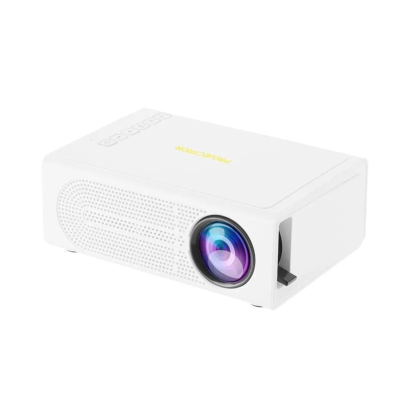 Black and white portable mini projector with wired mobile phone connection support