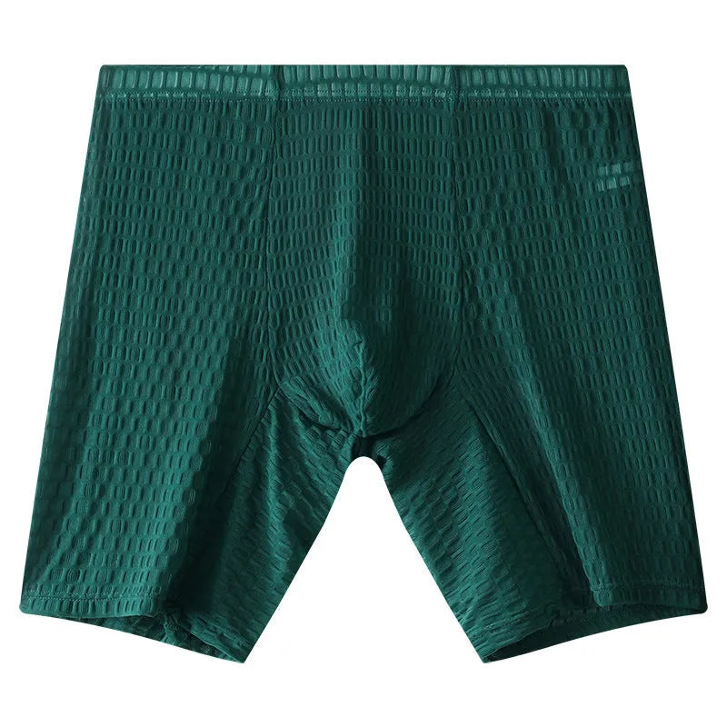 Men's lace boxer shorts in light purple colour showing mid-waist and knitted fabric detail