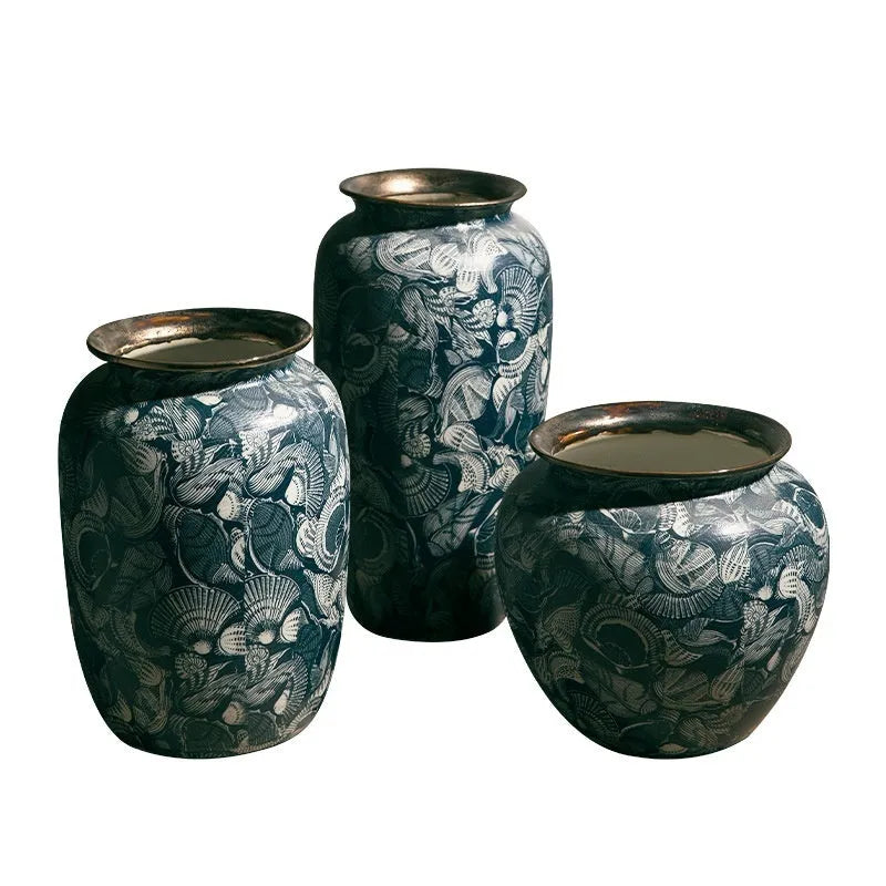 New Chinese retro artistic ceramic vase with dried flowers decals craft in small medium large sizes