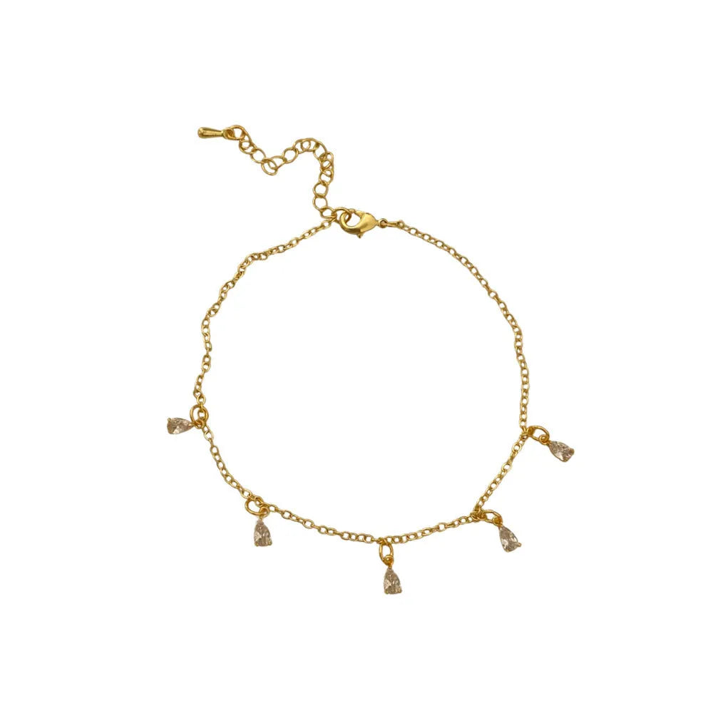 Women's zircon jewellery set with geometric pendant necklace, earrings and anklet