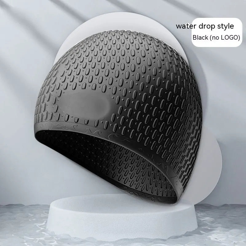 Adult silicone swimming cap with water drop design in various solid colours