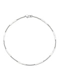White shell and silver steel bead handmade collarbone chain necklace on display