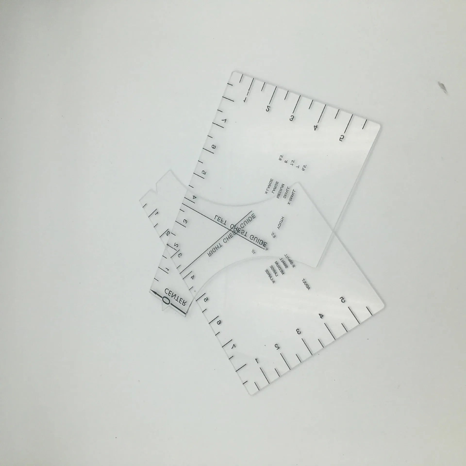 Transparent acrylic sewing patch ruler 10x6 inches for t-shirt alignment with carved markings