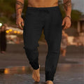 Men's solid colour loose beach casual pants in Khaki, front view