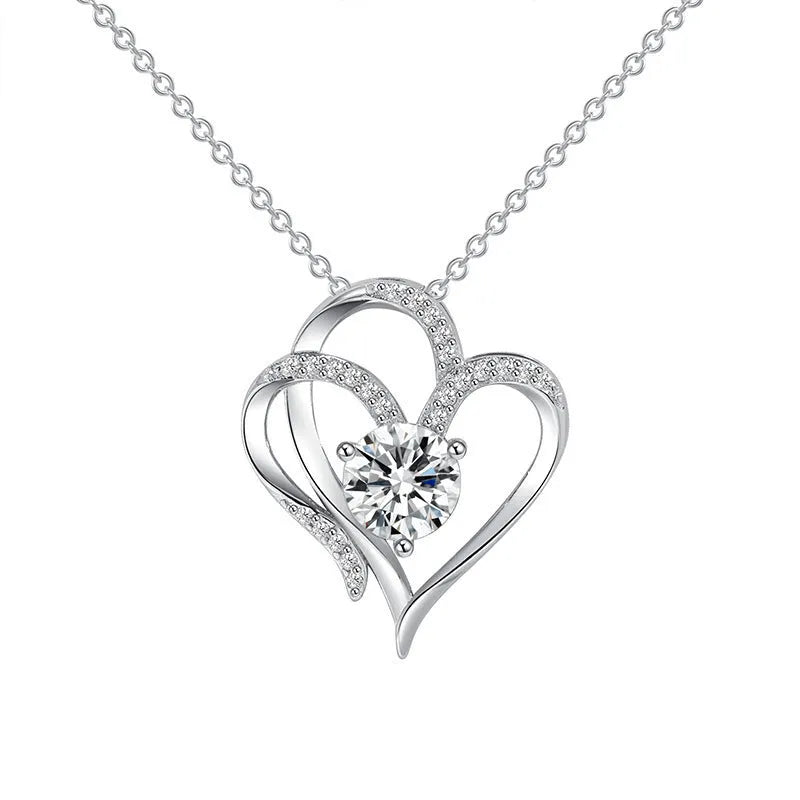Women's 925 silver heart shape necklace with diamond treatment in rose gold finish