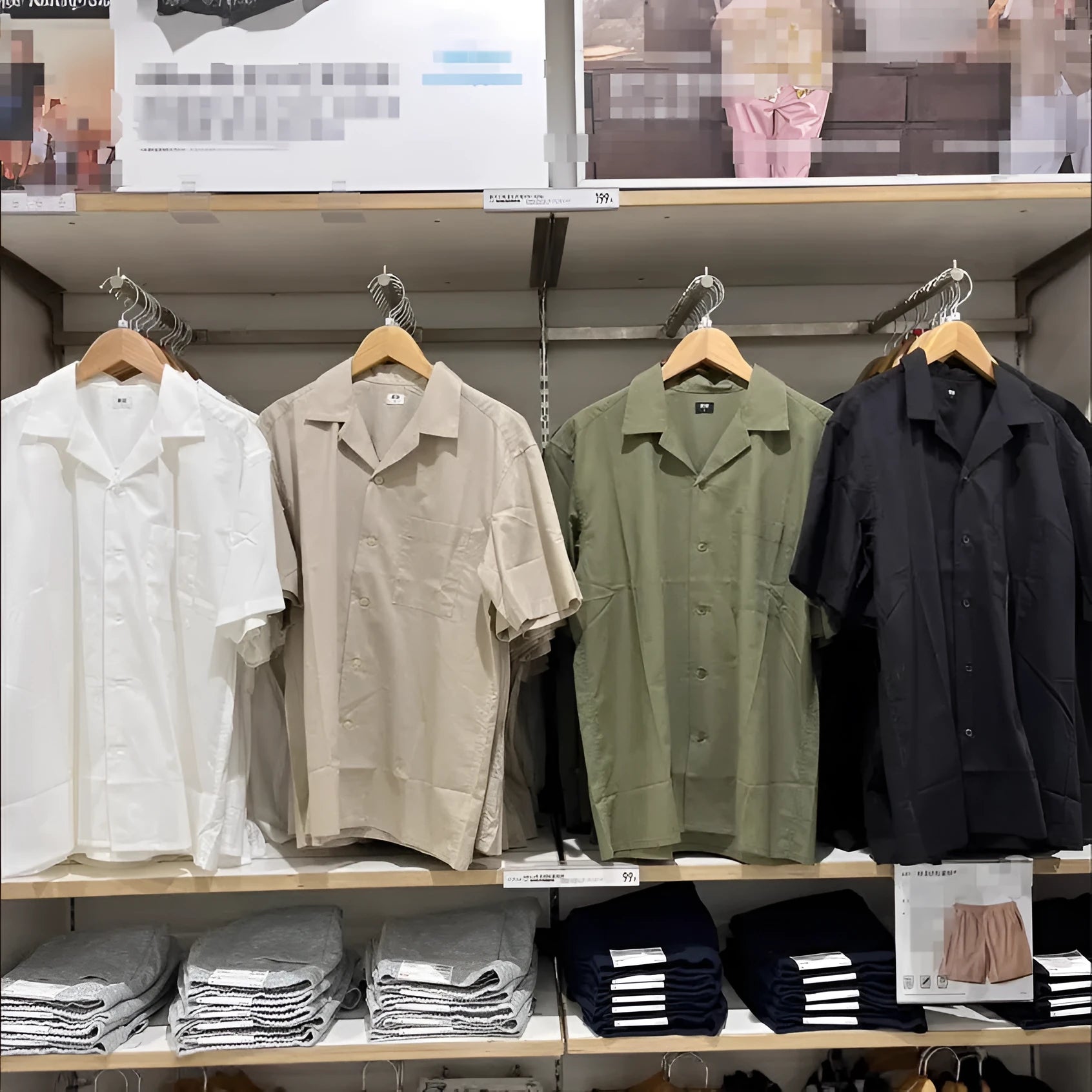 Men's beige modal cotton open collar casual shirt with regular sleeves on a hanger