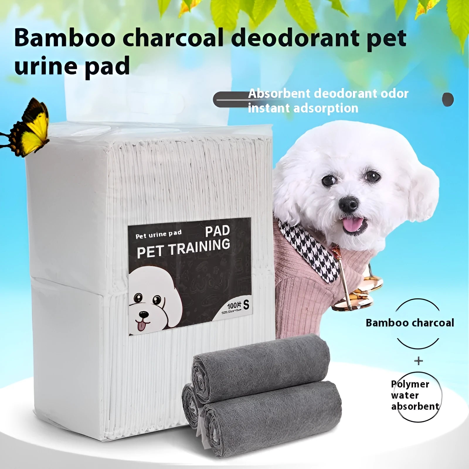Pack of pet urinal pads showing different sizes and absorbency types for dogs and cats