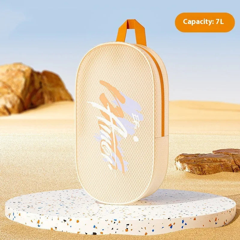 Orange EVA waterproof swimming storage bag in 3 litre and 7 litre capacity sizes.