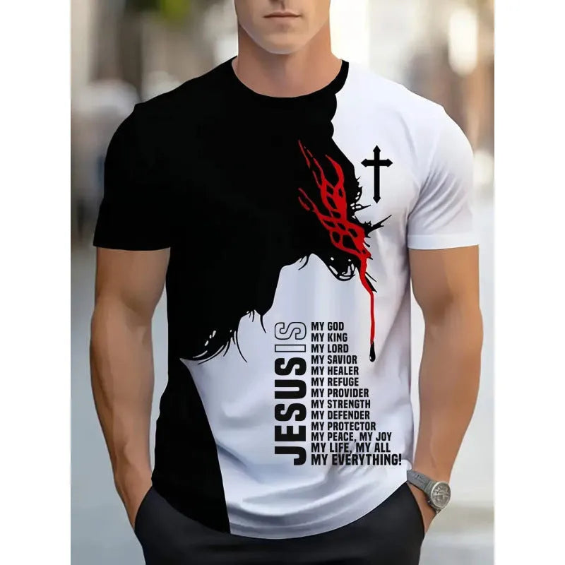 Men's loose fit short sleeve T-shirt with digital 3D printed stripe pattern in polyester fabric