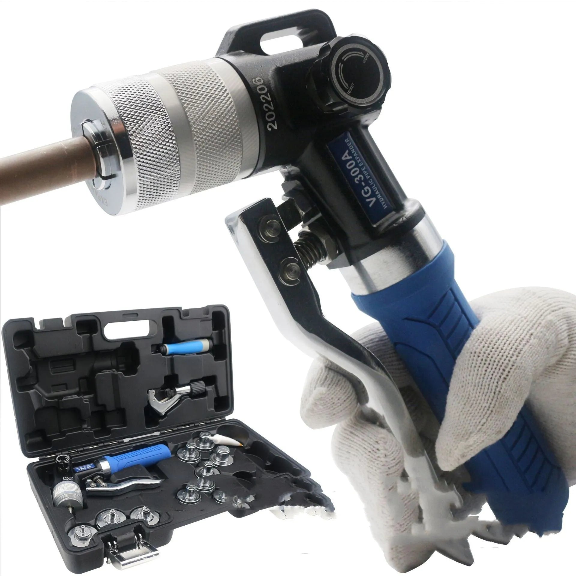 Hydraulic tube expander refrigeration tool with high-strength alloy steel construction, VG-300 style design