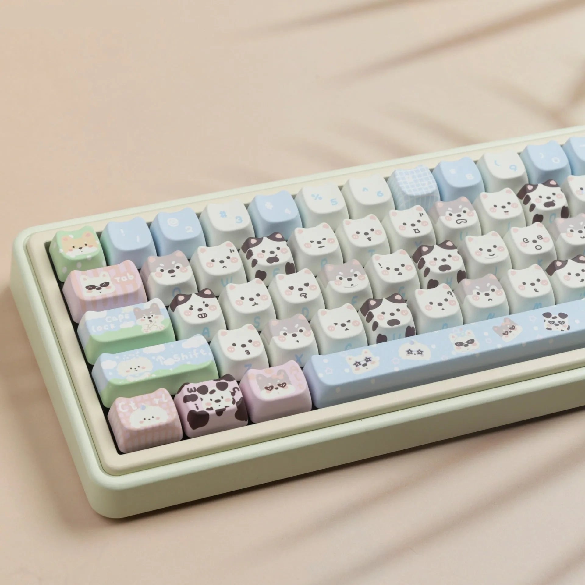 Cute Puppy design full set of 26 colourful PBT key caps for mechanical keyboards