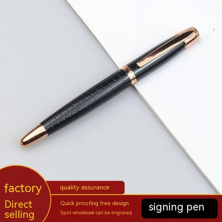 Gun grey metal rollerball pen for business signatures, shown next to a ruler indicating 13.5 cm length.